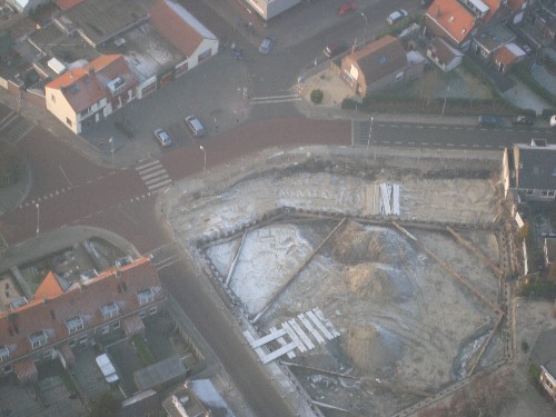 Luchtfoto van het bouwterrein van "de Dokke" op oudjaarsdag 31/12/2008 te Arnemuiden.