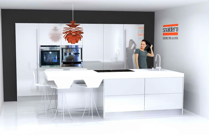 Computertekening van de nieuwe Italiaanse design keuken van project 633.