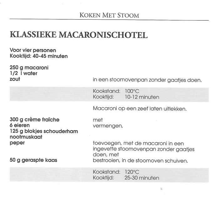 Recept voor klassieke macaronischotel op de website van de Snaidero keukenshowroom in Zeeland.